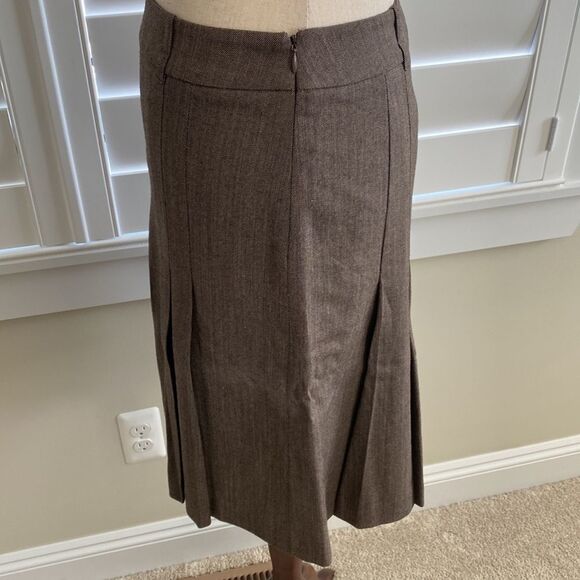 Sz 0 Ann Taylor LOFT tweed brown wool pleated skirt - Picture 4 of 9
